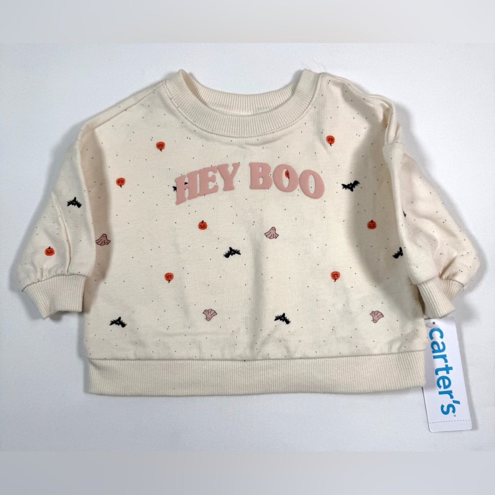 NWT CARTERS Baby Sweatshirt Hey Boo Halloween Graphic 3M Spooky Cute NEW